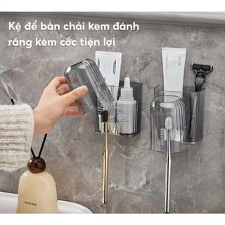Kệ để đựng bàn chải đánh răng có kèm cốc và bộ nhả kem