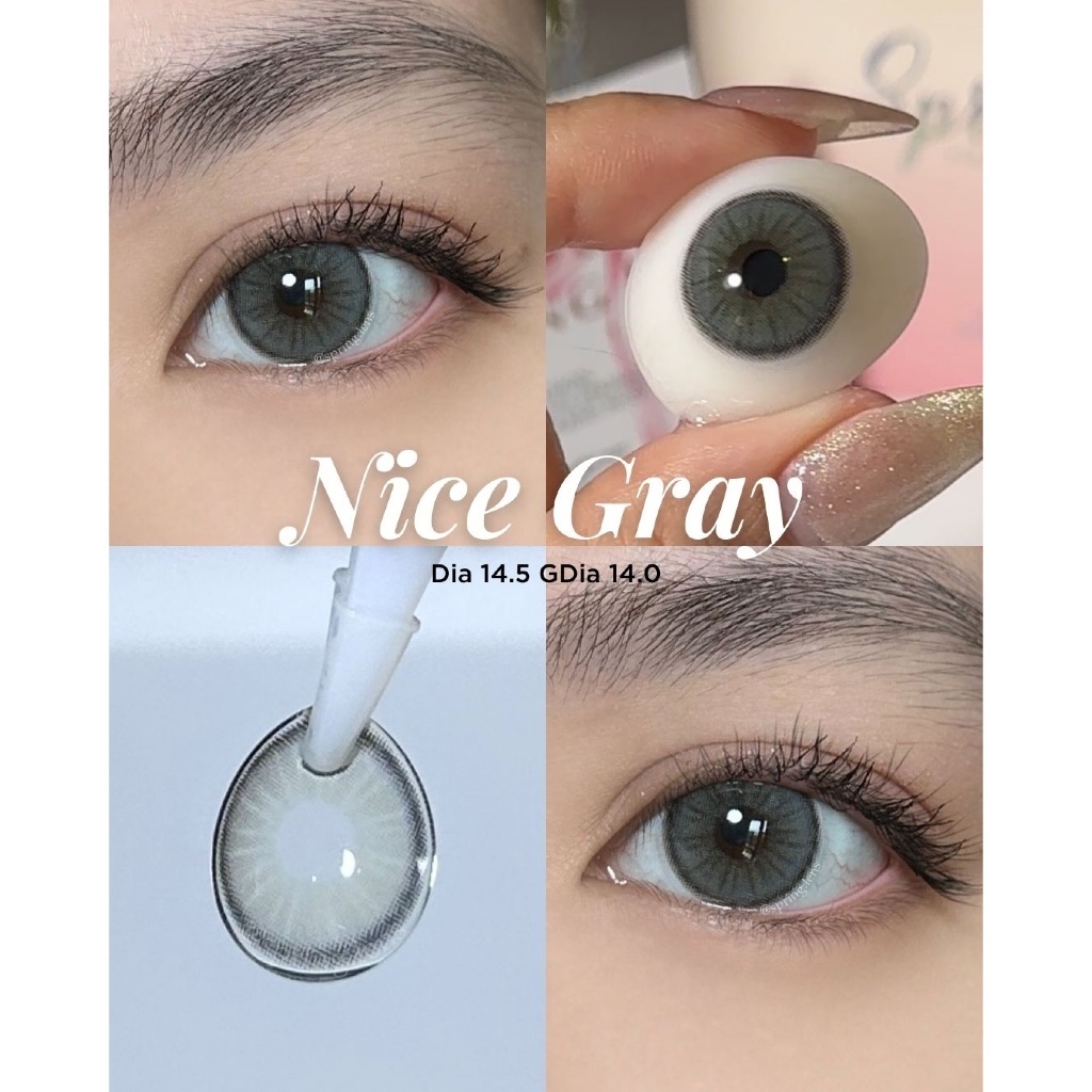 Kính áp tròng xám NICE GRAY tây sáng viền giãn tròng to 1 tháng | Spring Lens
