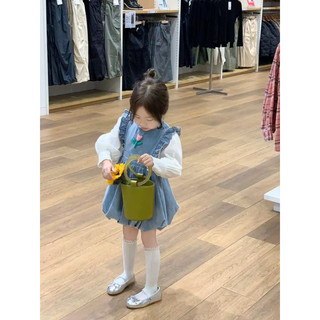 (order quảng châu) yếm denim dáng bầu phối áo thun tay dài trơn xinh xắn cho bé