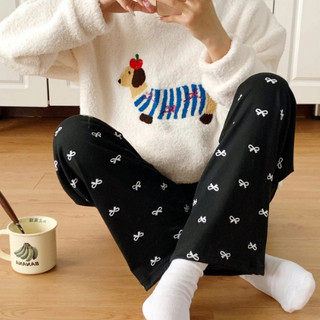 Quần Lụa Ống Rộng Có Hoạ Tiết Chữ In Nhung, Cạp Chun Có Dây Rút Lưng Cao,Tôn Dáng