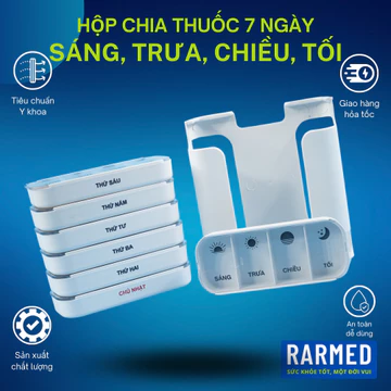 Hộp chia thuốc 7 ngày Tiếng Việt hộp phân thuốc tuần Sáng Trưa Chiều Tối - Xếp chồng