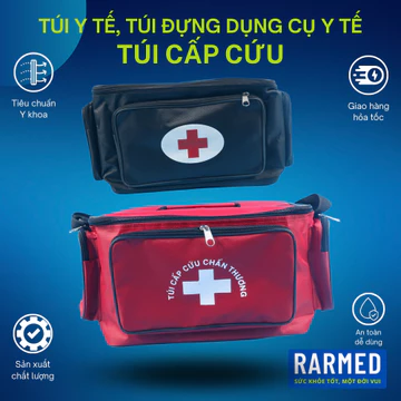 Túi y tế, túi đựng dụng cụ y tế thiết bị, túi thuốc sơ cứu - Màu đen & đỏ / Nhiều cỡ
