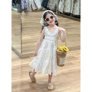 (order quảng châu) váy maxi dài, hoạ tiết hoa thêu hở lưng cho bé gái
