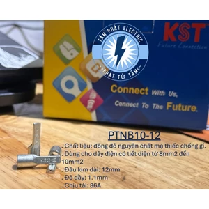 Đầu Cosse pin trần KST PTNB10-12 | Cos đặc 10mm², đầu cắm dây điện, đồng mạ thiếc, cosse pin đặc