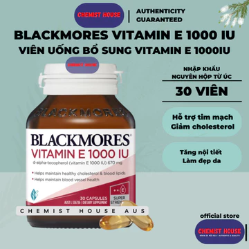 [HSD>12T] Blackmores Natural Vitamin E 1000IU - Viên uống bổ sung vitamin E 30 viên