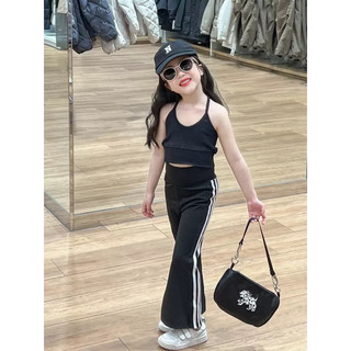 (order quảng châu) set bộ thể thao áo cổ yếm, quần thể thao loe cho bé gái
