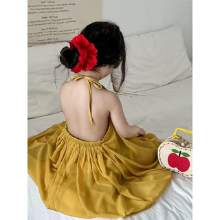 SẴN 120,130,140-(order quảng châu) váy maxi cổ yếm buộc, hở lưng sexy cho bé gái