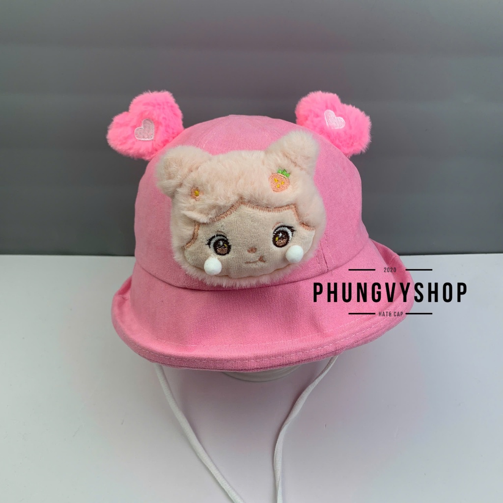 Bé 2-3 Tuổi_Mũ bucket tai bèo vành trai gái trẻ em phungvyshop-nón /Bo nhỡ nhung LẬT BÚP BÊ TAI TIM /