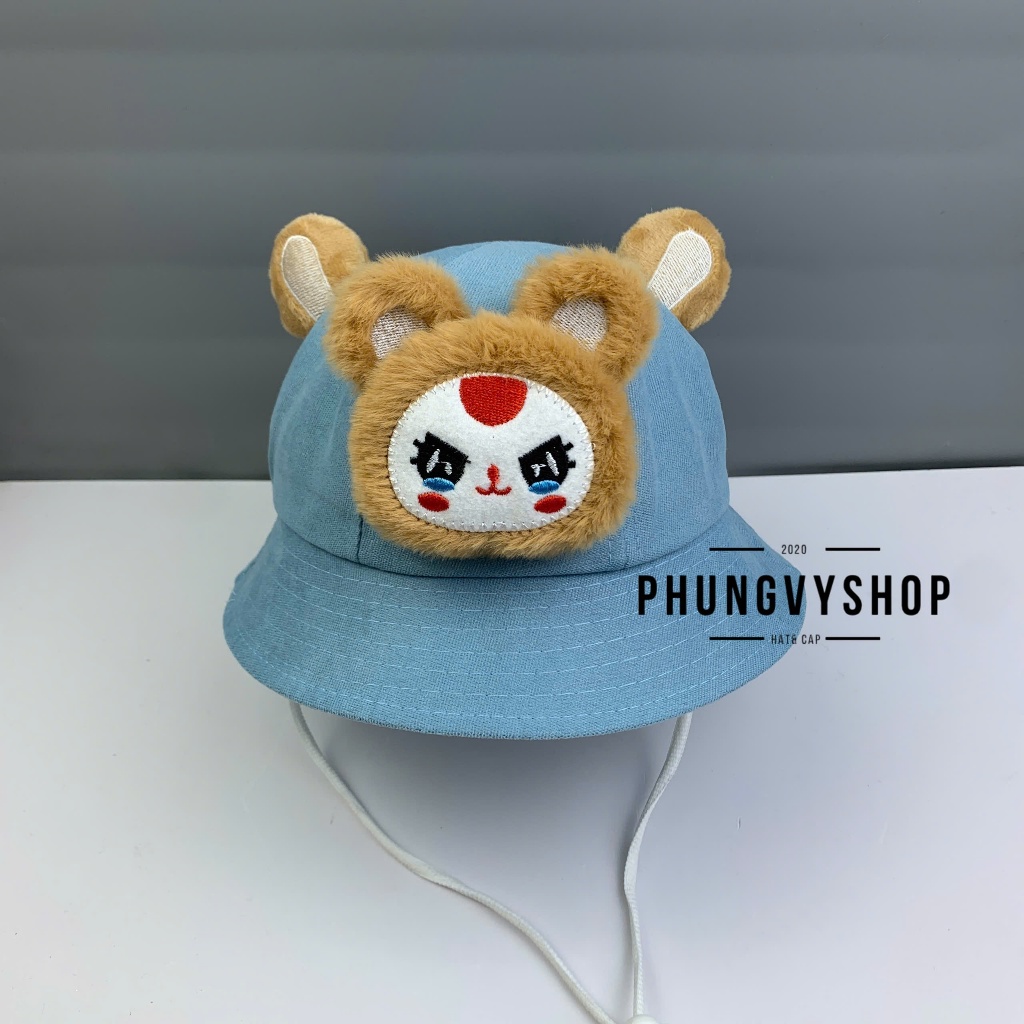 Bé Dưới 2 Tuổi/Vđ 48cm_Mũ bucket nhung tai bèo vành trai gái trẻ em phungvyshop-nón / BO nhí BABYTHREE NHÍ MẶT NÂU BB3 /