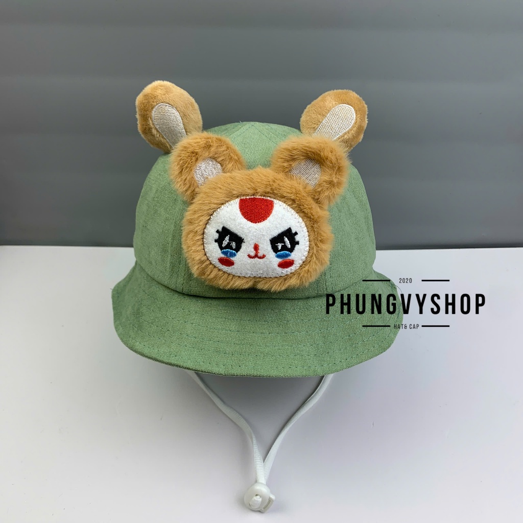 Bé Dưới 2 Tuổi/Vđ 48cm_Mũ bucket nhung tai bèo vành trai gái trẻ em phungvyshop-nón / BO nhí BABYTHREE NHÍ MẶT NÂU BB3 /