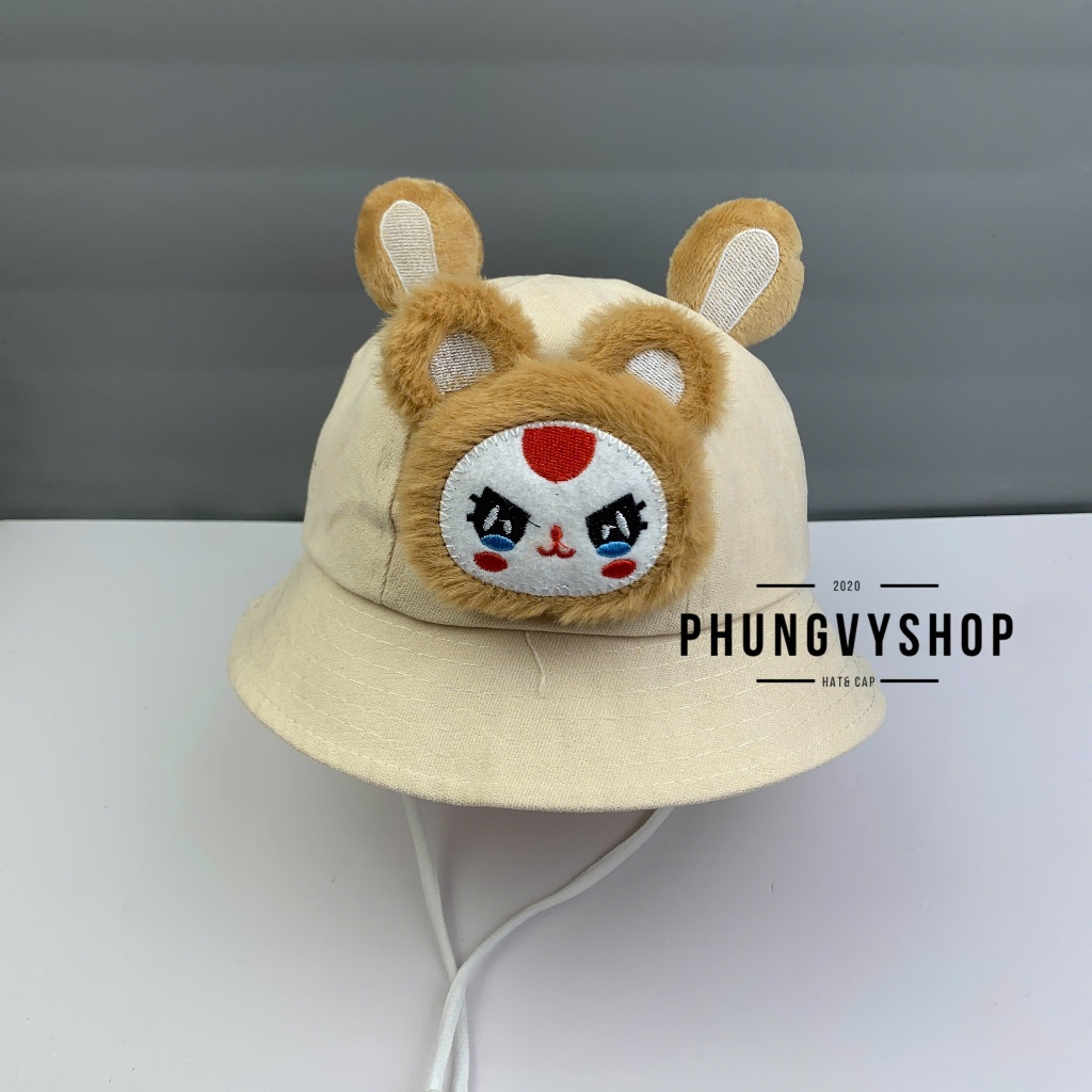 Bé Dưới 2 Tuổi/Vđ 48cm_Mũ bucket nhung tai bèo vành trai gái trẻ em phungvyshop-nón / BO nhí BABYTHREE NHÍ MẶT NÂU BB3 /