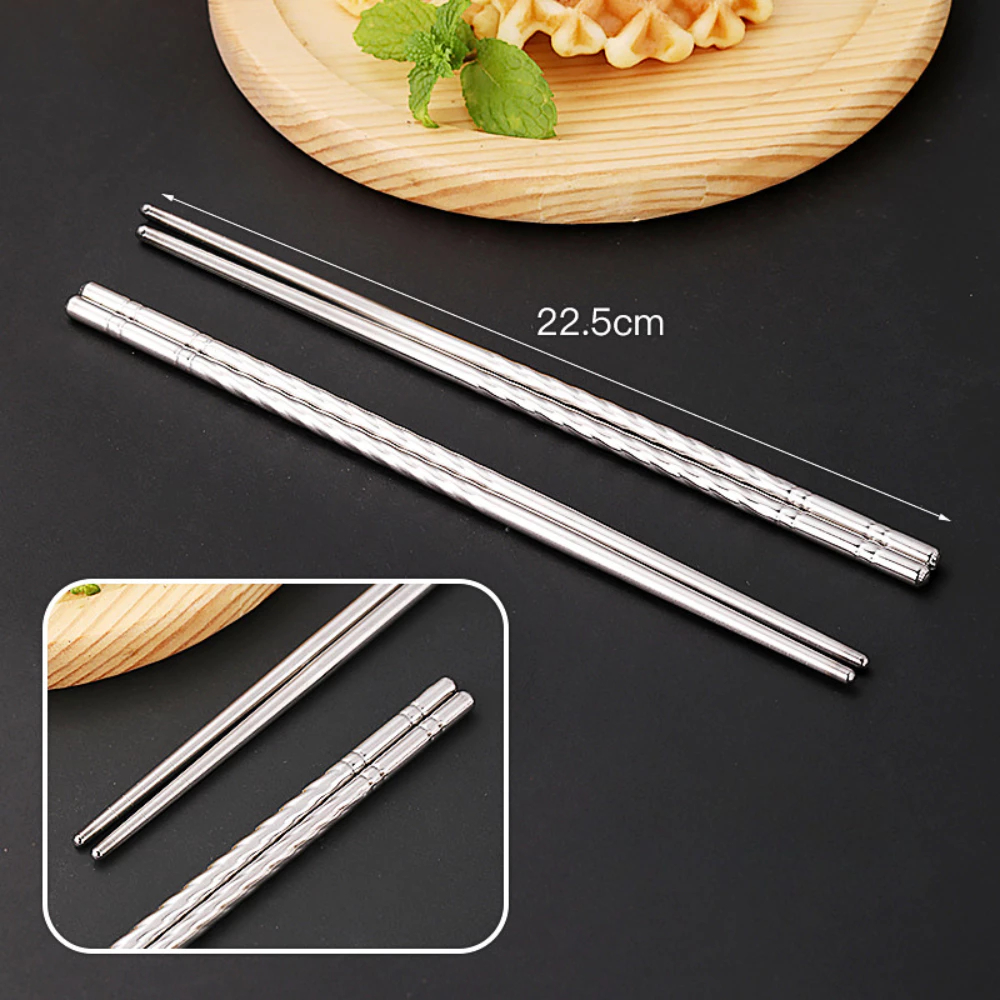 5 đôi đũa xoắn, Đũa Inox 304 Chống Trượt, chống bỏng, chống ẩm mốc, chống cong vênh dễ dàng vệ sinh