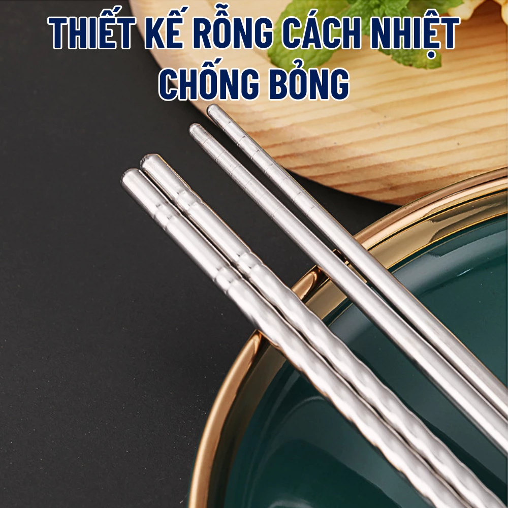 5 đôi đũa xoắn, Đũa Inox 304 Chống Trượt, chống bỏng, chống ẩm mốc, chống cong vênh dễ dàng vệ sinh