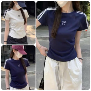 Áo Thun Baby Tee Tay Sọc Kẻ Nơ Dễ Thương . Áo Baby Tee Chất Cotton Co Giãn