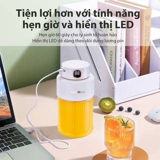 Máy Xay Sinh Tố Cầm Tay Mini Samono SW-Y10 Sạc Tích Điện 2600mAh, 60W, Nhỏ Gọn Dung Tích 800ml, dao inox 8 cánh, 2 nắp