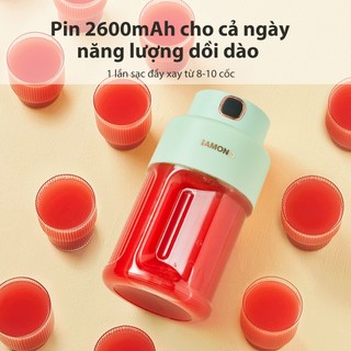(BH 1 năm) Máy Xay Sinh Tố Cầm Tay Mini Samono SW-Y10 pin 2600mAh, 60W, Nhỏ Gọn Dung Tích 800ml, dao 8 cánh, 2 nắp