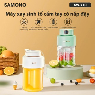 (BH 1 năm) Máy Xay Sinh Tố Cầm Tay Mini Samono SW-Y10 pin 2600mAh, 60W, Nhỏ Gọn Dung Tích 800ml, dao 8 cánh, 2 nắp
