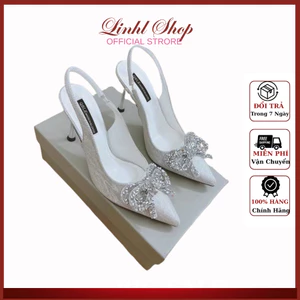 Giày cao gót mũi nhọn nơ đá sang chảnh đế 7cm.nhũ bạc hàng loại1 mã 110