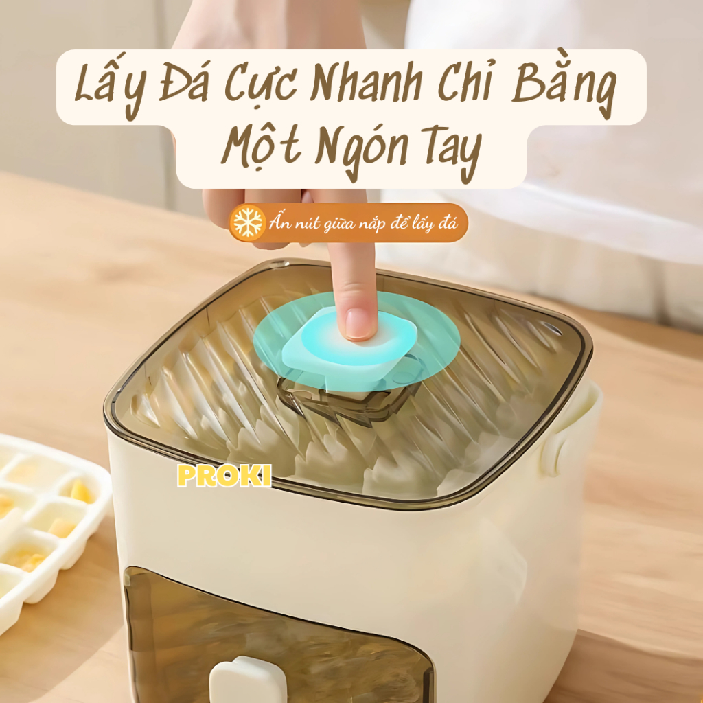 Hộp Làm Đá Lạnh 2 Tầng Di Động Proki Khay Đá Có Nắp Đậy Lấy Đá Siêu Nhanh, Chất Liệu PP Cao Cấp