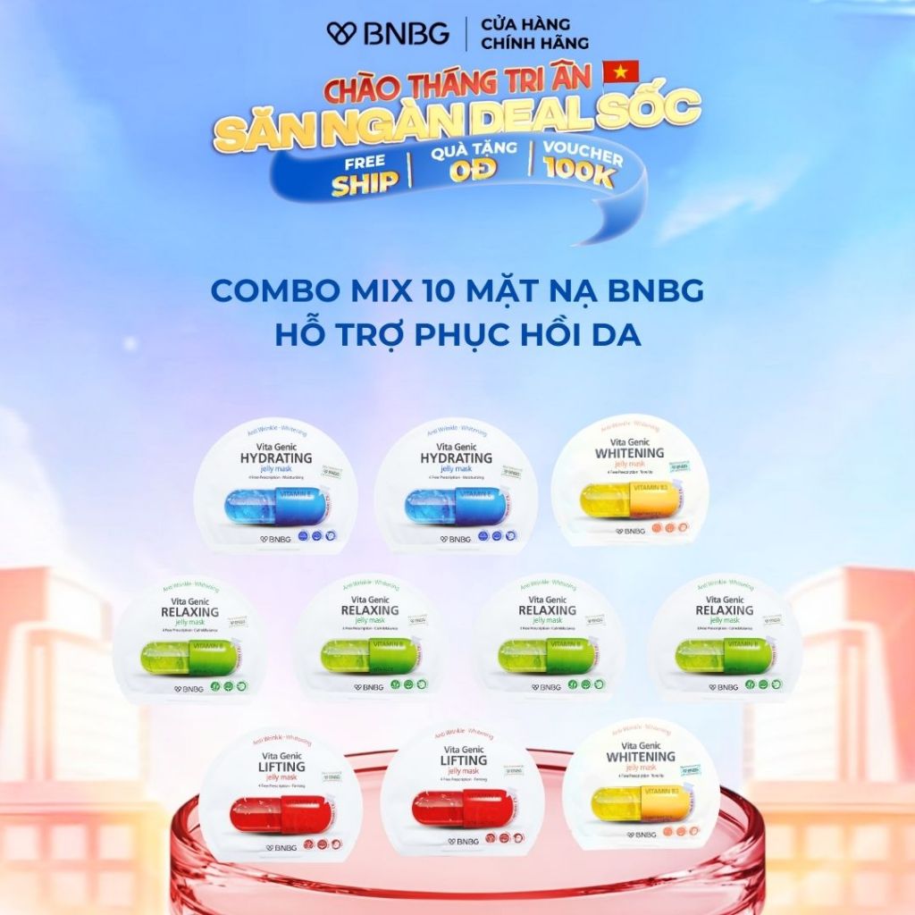 Ảnh Combo 10 Mặt Nạ BNBG Mix Hỗ Trợ Phục Hồi Da BNBG Vita Genic Jelly Mask 30mlx10 1