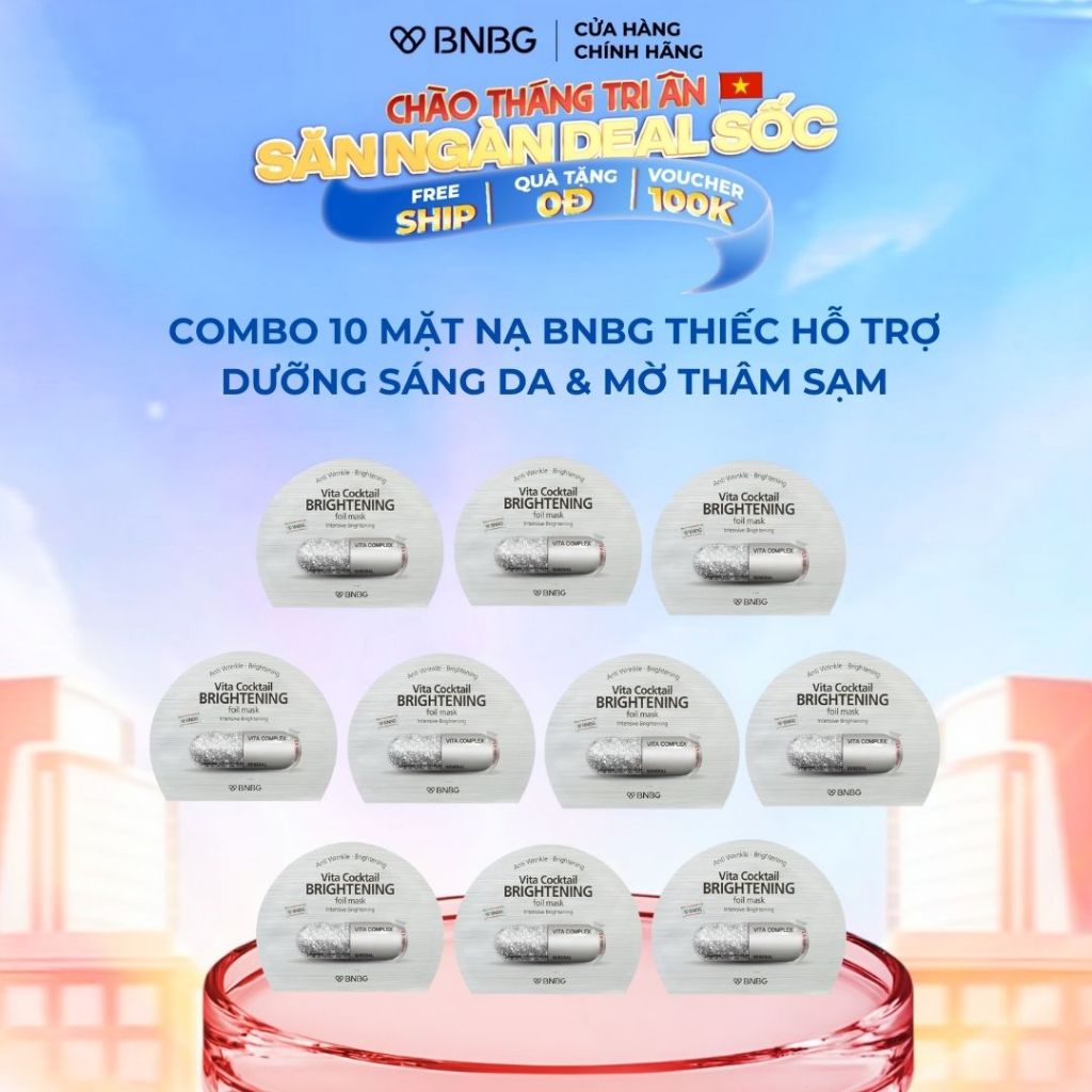 Ảnh Combo 10 Mặt Nạ BNBG Hỗ Trợ Sáng Da BNBG Vita Cocktail Brightening Foil Mask 30mlx10 1