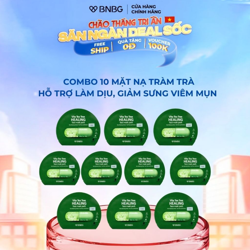 Ảnh Combo 10 Mặt nạ tràm trà làm dịu, giảm sưng viêm mụn BNBG Vita Tea Tree Healing Face Mask Pack 30ml 1
