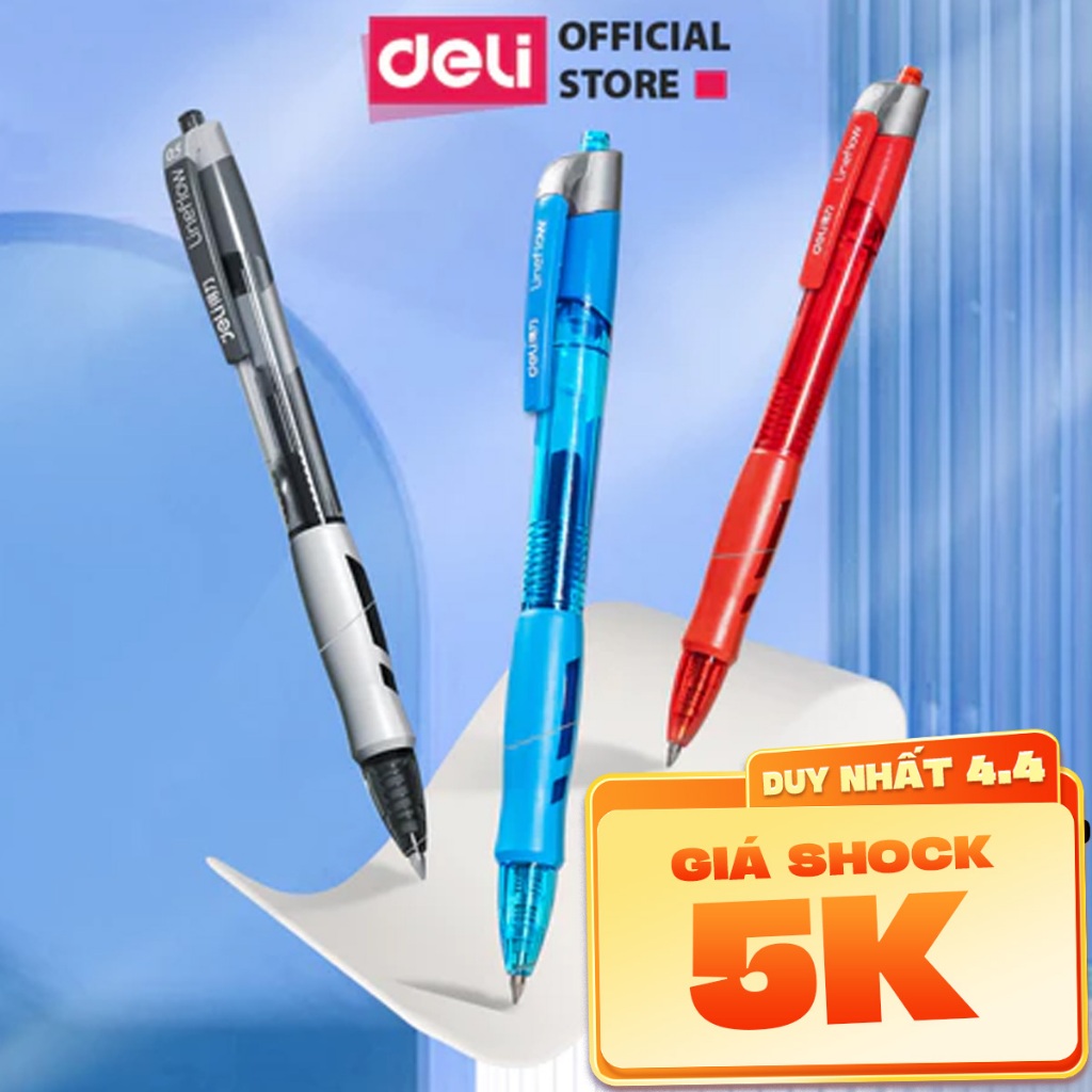 Ảnh Bút Gel Bấm Deli Bi Nước Mực Xanh/Đen/Đỏ Cho Văn Phòng Học Sinh Ngòi 0.5mm - Mực Đều Chữ Đẹp - Có Ngòi Thay Thế 1