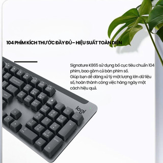 Bàn phím cơ không dây Logitech K865 Layout Fullsize 104 phím Thiết kế văn phòng gõ êm không ồn vỏ kim loại cao cấp