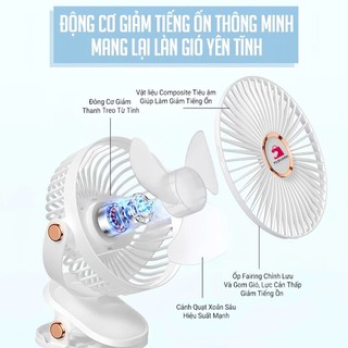 Quạt tích điện kẹp bàn mini để bàn có đèn led pin 10000 MHA