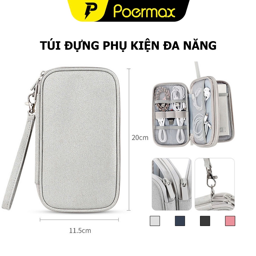 Túi đựng phụ kiện đa năng chống sốc nhiều ngăn bảo vệ thiết bị– Hộp đựng dây sạc, tai nghe-Poermax