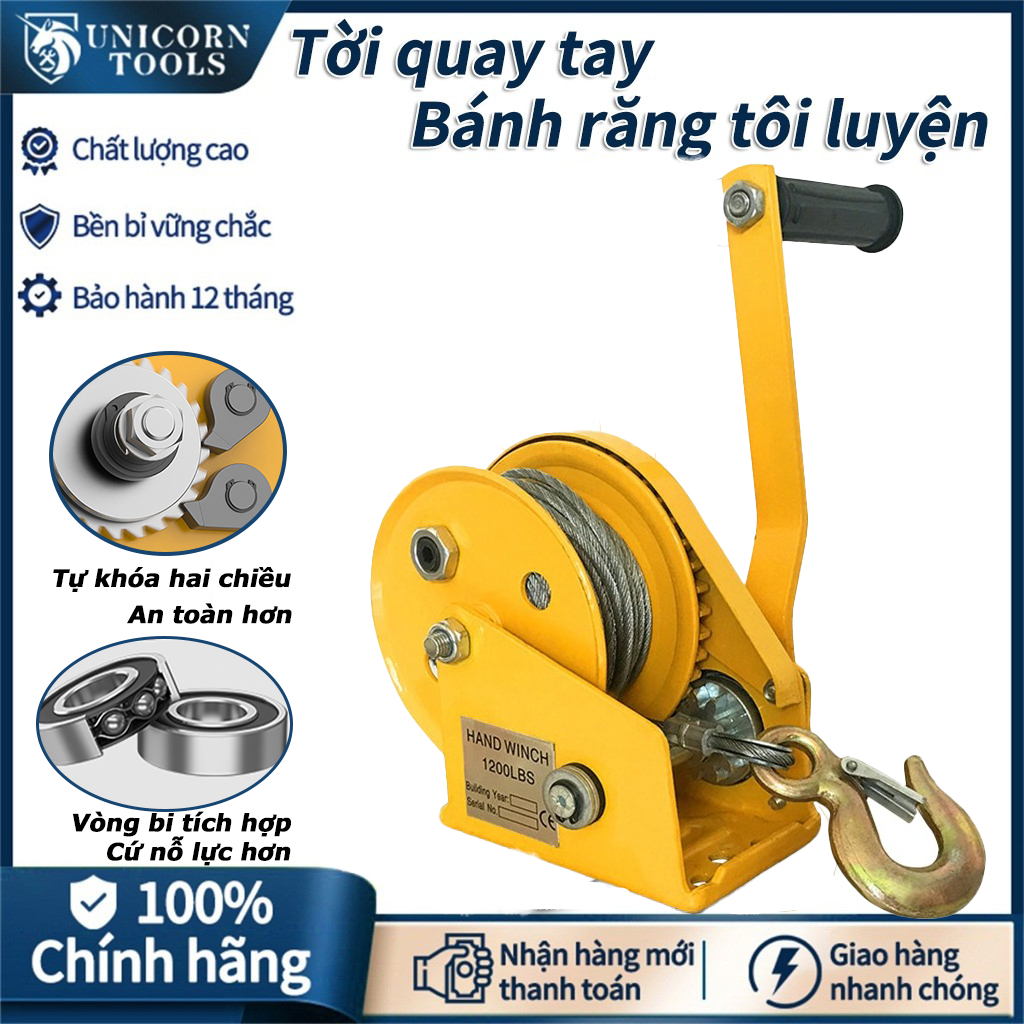 Tời quay tay nhập khẩu tự hãm tải 1200 lbs( 540kg ) ròng rọc 300kg và ...