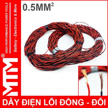 Dây điện đôi đỏ đen lõi đồng nguyên chất 2x0.5mm loại tốt - Dây camera, dây bóng Led, dây loa, dây thiết điện điện tử