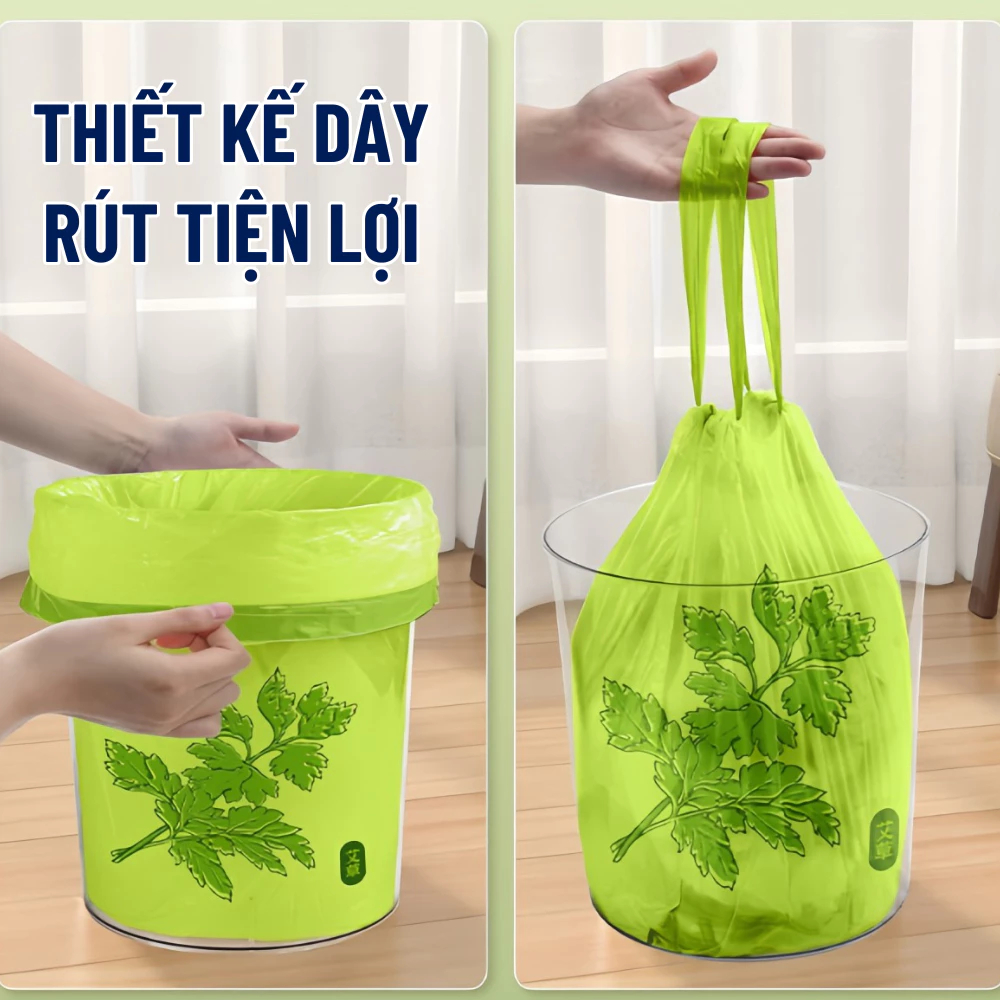 SET 50 túi đựng rác hương ngải cứu  siêu dai, có dây rút tiện lợi, xua đuổi ruồi muỗi, côn trùng