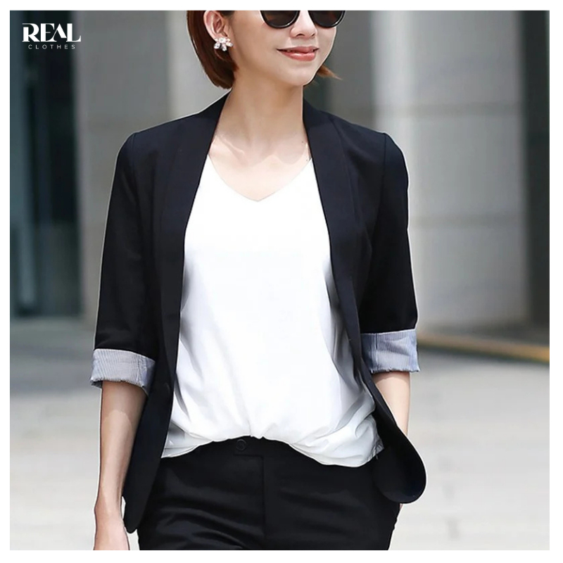 Blazer công sở dáng dài tay lửng cơ bản REAL CLOTHES (tổng hợp màu), ít nhăn, dễ phối đồ