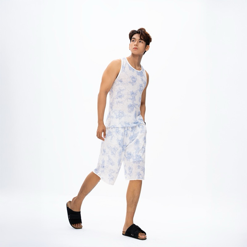 Set đồ nam đi biển - Áo ba lỗ loang màu + quần short lưới Villa Wings