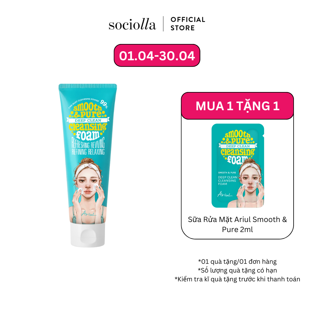 Ảnh Sữa Rửa Mặt Sạch Sâu Bụi Mịn A​r​i​u​l S​m​o​o​t​h ​&​ P​u​r​e D​e​e​p C​l​e​a​n C​l​e​a​n​s​i​n​g F​o​a​m 80ml 1