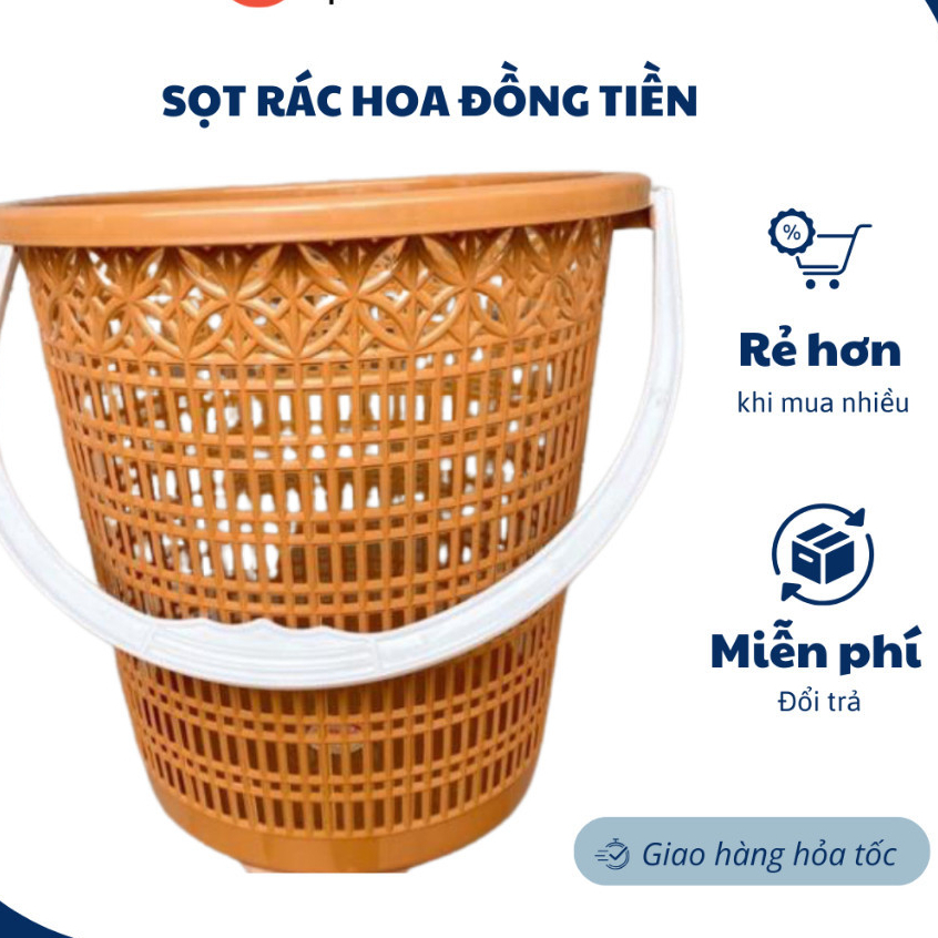 Sọt rác nhựa có quai xách hoa đồng tiền Việt Nhật (5147). Kích thước ...
