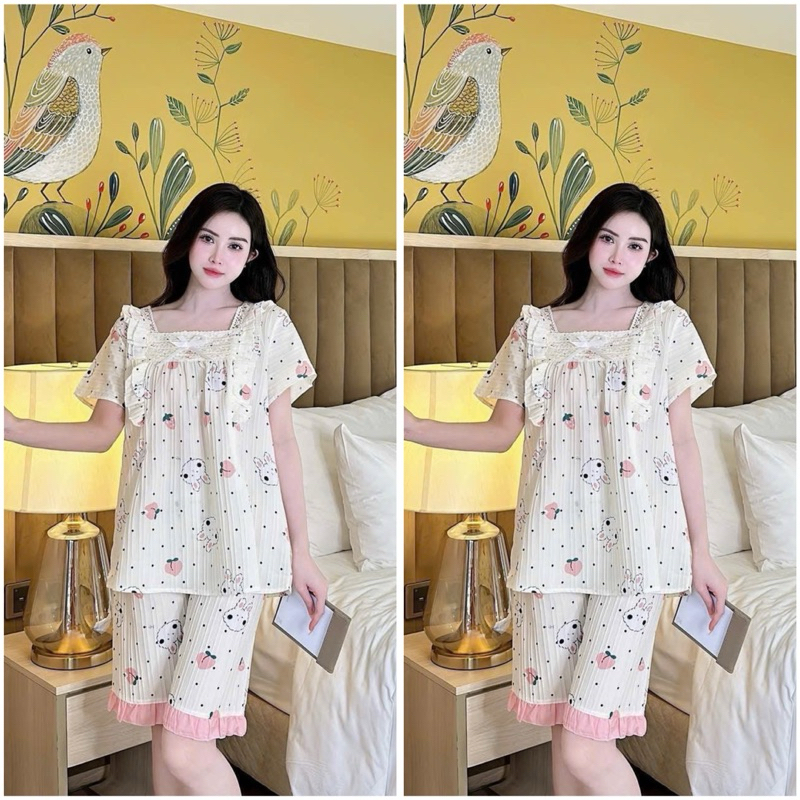 Bộ bầu - bộ sau sinh - BỘ LỬNG ĐŨI GÂN HÌNH CỔ VUÔNG REN NƠ - 5 Màu, Áo Có Khoá Kéo & Quần Có Chun Chỉnh