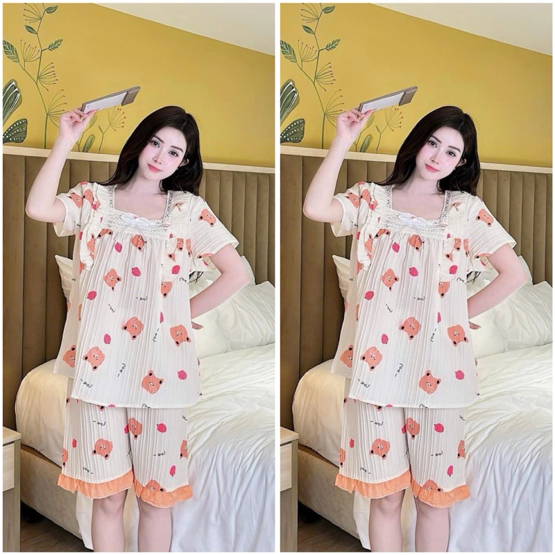 Bộ bầu - bộ sau sinh - BỘ LỬNG ĐŨI GÂN HÌNH CỔ VUÔNG REN NƠ - 5 Màu, Áo Có Khoá Kéo & Quần Có Chun Chỉnh