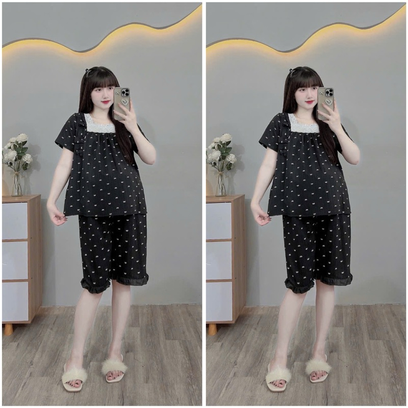Bộ bầu - bộ sau sinh - BỘ LỬNG ĐŨI GÂN HÌNH CỔ VUÔNG REN NƠ - 5 Màu, Áo Có Khoá Kéo & Quần Có Chun Chỉnh