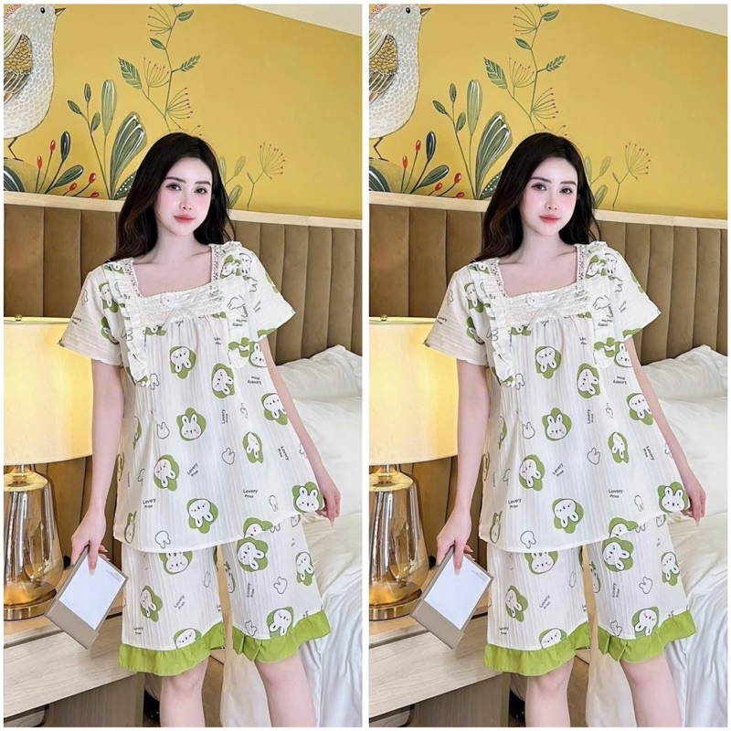 Bộ bầu - bộ sau sinh - BỘ LỬNG ĐŨI GÂN HÌNH CỔ VUÔNG REN NƠ - 5 Màu, Áo Có Khoá Kéo & Quần Có Chun Chỉnh
