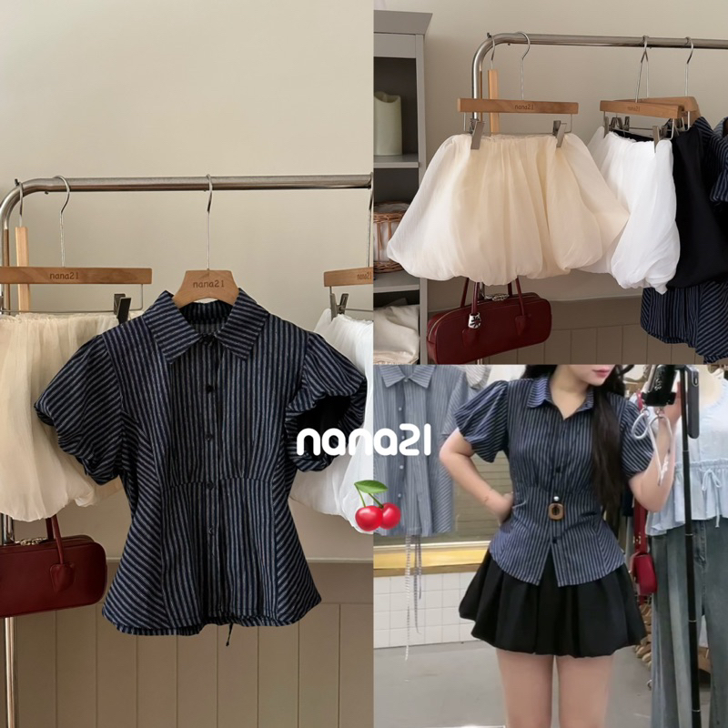 Áo sơ mi kẻ tay bồng Nana21 Nanastore21 A7979 Nữ Woman