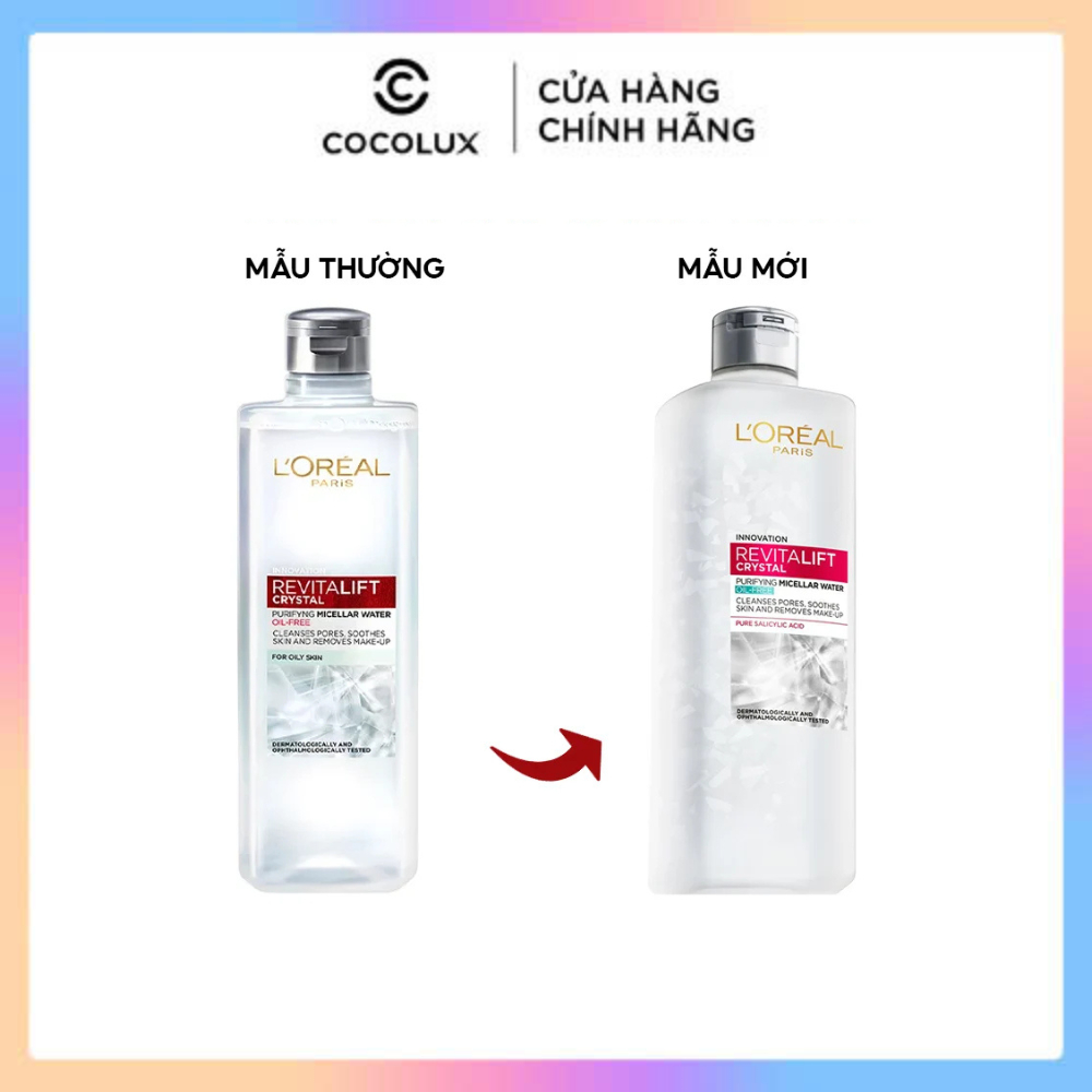 Nước Tẩy Trang Loreal Revitalift Crystal Purifying Micellar Water Dành Cho Da Dầu Mụn 400ml Cocolux