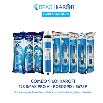 Combo 9 Lõi Lọc Nước Karofi Gồm Lõi 123 Smax Pro V - Màng RO Dupont 50GPD - Lõi công dụng T33 Mineral Far ORP Nano