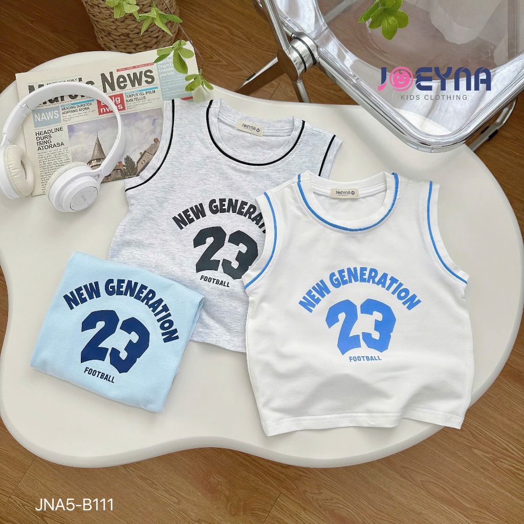 Bộ ba lỗ thể thao số 23, sêt bộ ba lỗ cotton mềm mát cho bé trai kiểu dáng thể thao khoẻ khoắn