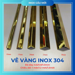 Nẹp V Vàng bóng inox 304, kích thước 10mm, 15mm, 20mm, 25mm, 30mm, độ dày 0.6mm, 0.8mm, 1mm