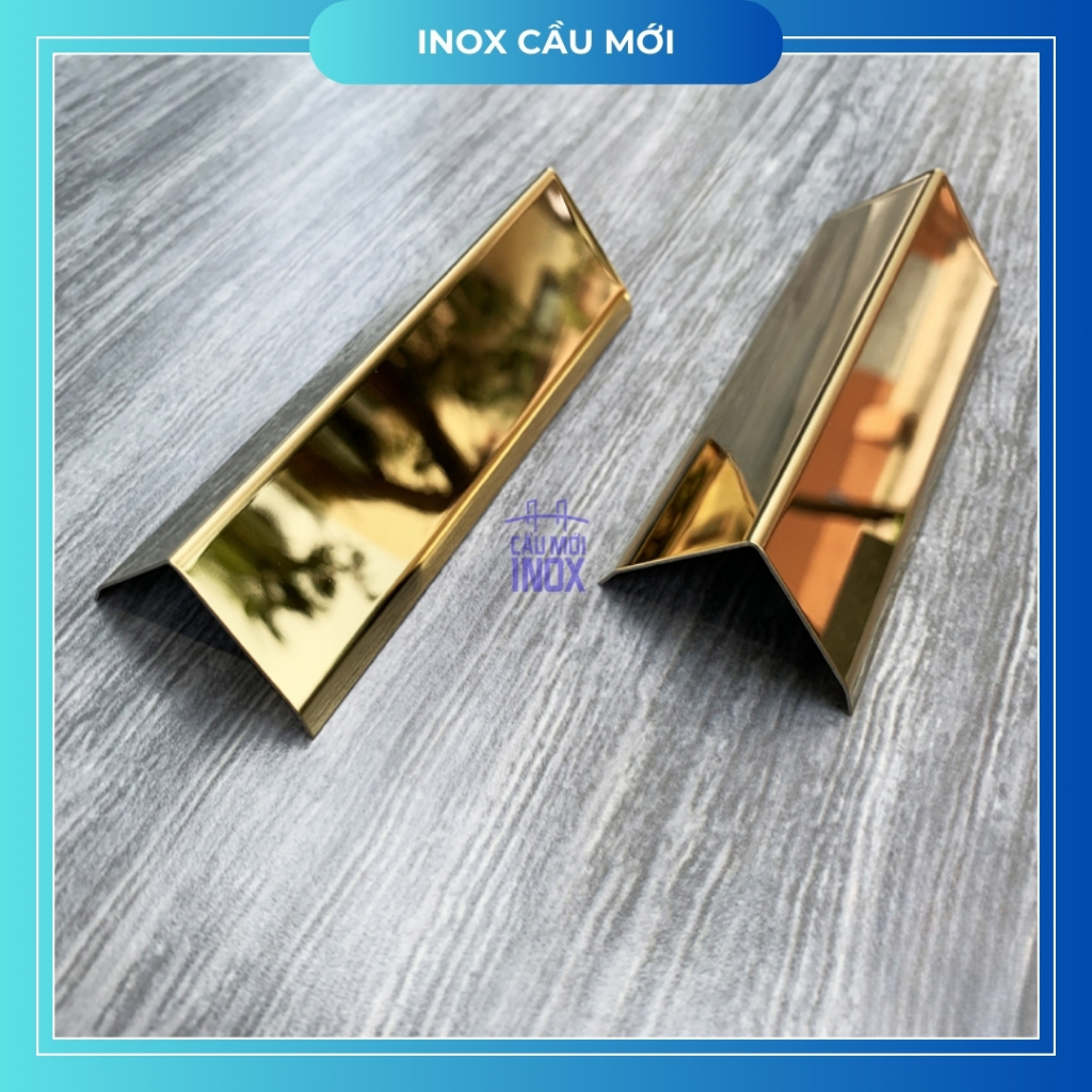 Nẹp V Vàng bóng inox 304, kích thước 10mm, 15mm, 20mm, 25mm, 30mm, độ dày 0.6mm, 0.8mm, 1mm