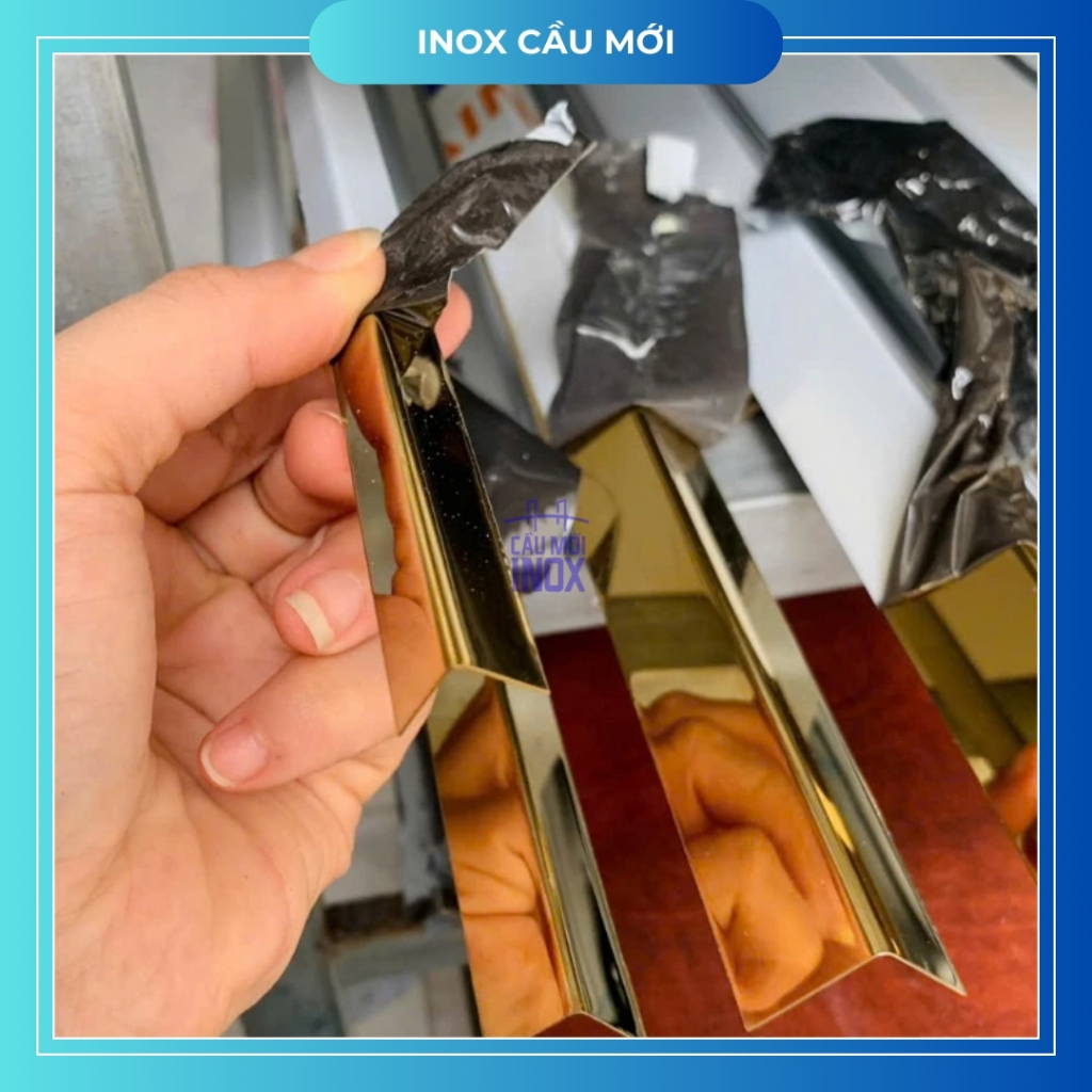 Nẹp V Vàng bóng inox 304, kích thước 10mm, 15mm, 20mm, 25mm, 30mm, độ dày 0.6mm, 0.8mm, 1mm
