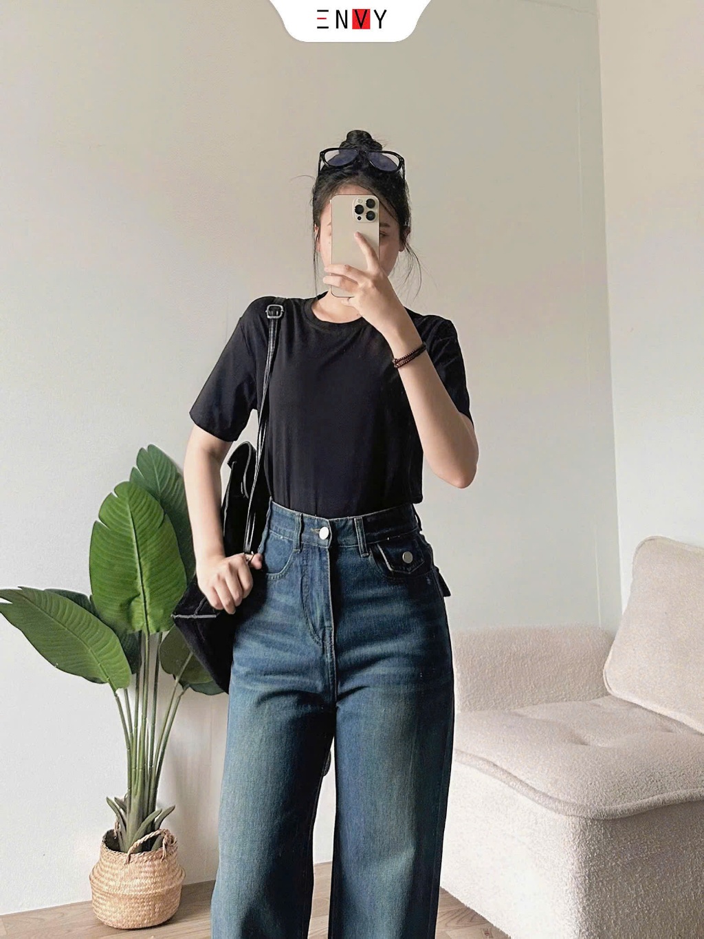 Ảnh Quần Jean Ống Suông Ngắn Nữ Cạp Cao Hot ENVY J140 2