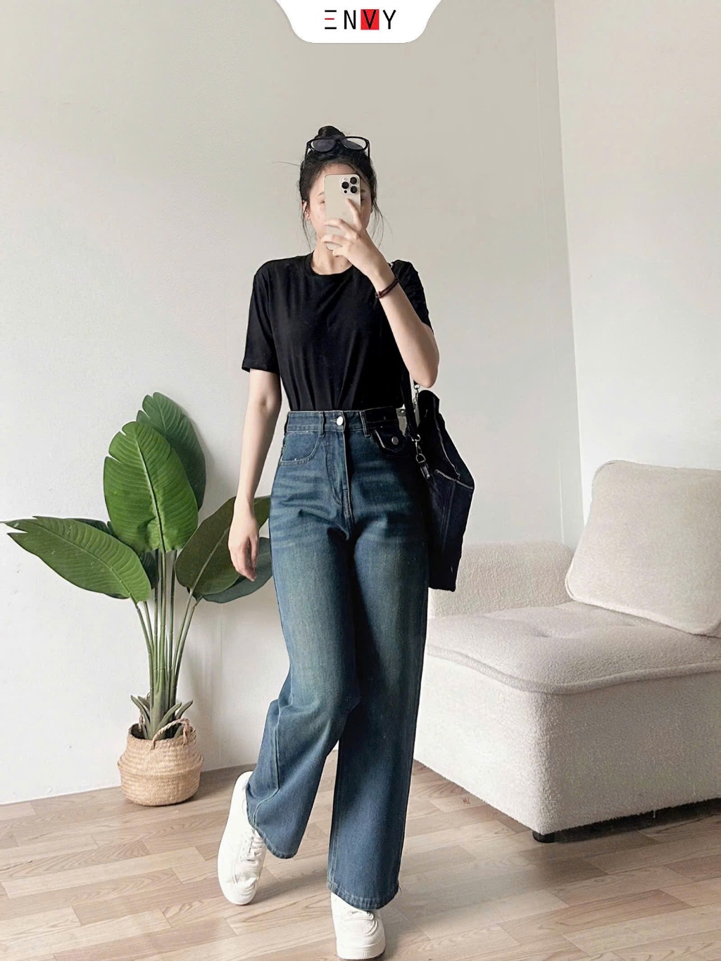 Ảnh Quần Jean Ống Suông Ngắn Nữ Cạp Cao Hot ENVY J140 3